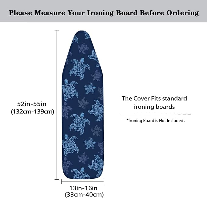 Sea Turtle Full Size Ironing Board Cover Scratches-Proof Heat Reflective Premium Fabric Cover with Cozy Nose Pocket Suit for Extra Wide 15 x 54 Ironing Boards Decor