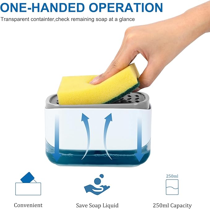 Premium Quality Soap Dispenser for Kitchen - Washing Up Liquid Dispenser With Sponge Holder, Sink Pump, and Instant Refill Soap Holder