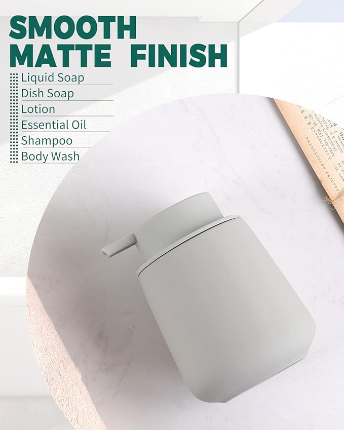 Bosilunlife Soap Dispenser Bathroom - Light Grey Ceramic Soap Dispenser Lotion Pump Dish Soap Dispenser for Kitchen 12oz Refillable Liquid Hand Wash Dispenser for Bathroom (Rubber Paint)