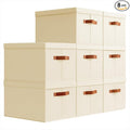 Storage Bins with Lids - Large Fabric Closet Bins with Lid, 8 Pack Clothes Organizers and Storage, Collapsible Stackable Cube Basket for Home, Office, Dorm, Beige