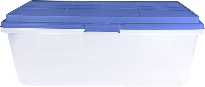 113 Qt Clear Stackable Latching Storage Bin with Smoke Blue Lid,Large Storage Bins With Lids, 36x16.8x14.2 Inches for Home & Garage Organization