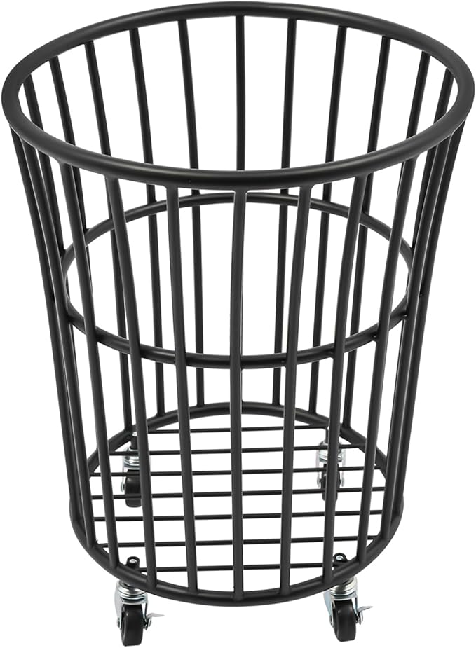 Metal Laundry Basket, Laundry Basket Cart with Wheels for Laundry Room, Rolling Laundry Basket with Wheels, Easy Moved Basket for Organizer (Black)
