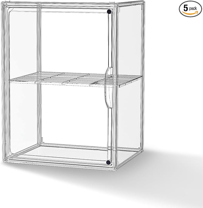 Clear Acrylic Display Case, Super Large Stackable Storage Bins Magnetic Attraction Lids, Acrylic Box with Compartment Divider for Collectibles, Figures, Cosmetic, Purse, Handbag, Wallet, 1 Pack