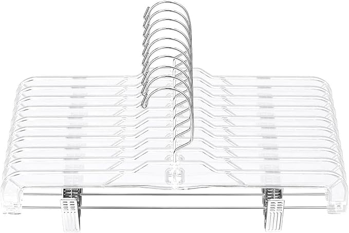 AMKUFO Pants-Hangers-with-Clips-30-Pack, 14 Inch Clear-Plastic-Skirts-Hangers-with-Adjustable-Clips for Shorts Jeans Trousers, Clothes-Hangers Non-Slip Clip-Hangers