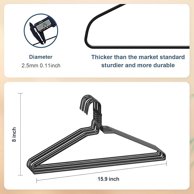 SPECILITE Wire Metal Clothes Hangers Bulk 250 Pack for Standard Size Suits, Coats, Shirts, Pants, Skirts, Space Saving, Non Slip,16 Inch 12 Gauge Ultra Thin, Black