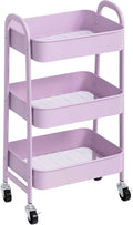 AGTEK 3 Tier Utility Rolling Cart with Lockable Wheels, Metal Multifunctional Storage, Organizer Cart for Kitchen, Office, Living Room, Makeup, Craft, Art Studio, Purple