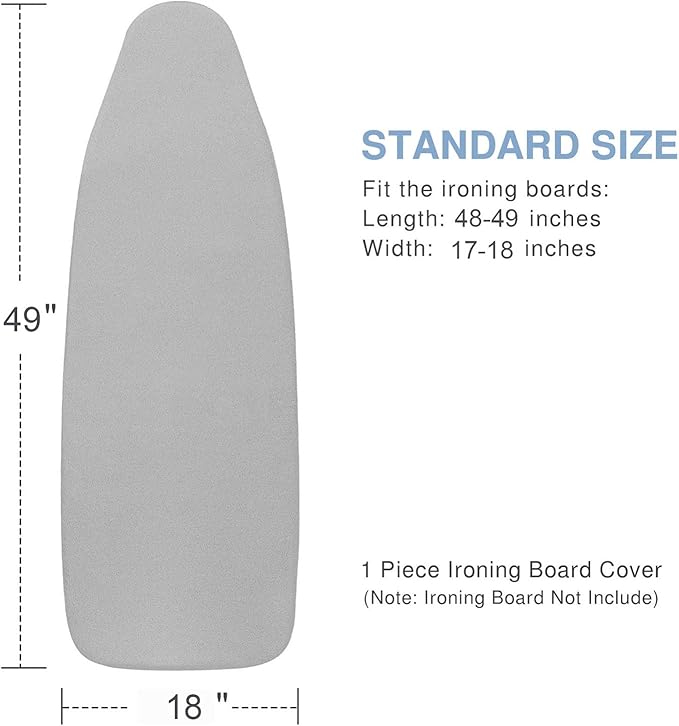 Ironing Board Cover and Pad 18x49, Extra Wide, Thick Padding, Elastic Edge, Silicone Coated, Resist Scorching and Staining, Heavy Duty Iron Board Covers (Grey, 18" x 49")