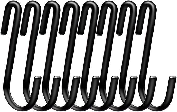 30 Pack 2.4 inches S Hooks for Hanging on Wire Shelves, Black S Shaped Hanging Hooks Hangers Pan Holder Pot Wire Rack Hooks for Kitchenware Spoons Pans Pots Utensils Jeans Bags Towels Plants,