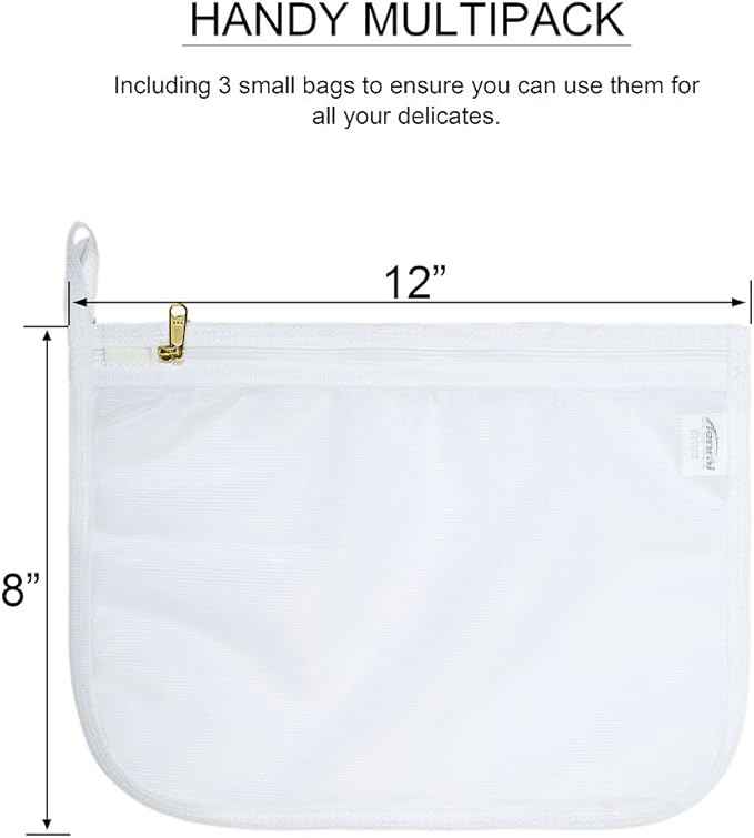 TENRAI Delicates Laundry Bags, Bra Fine Mesh Wash Bag for Underwear, Lingerie, Bra, Pantyhose, Socks, Use YKK Zipper, Have Hanger Loops, Small Openings (White, 3 Small)