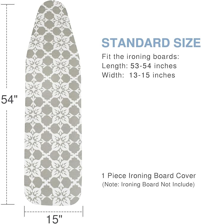 Ironing Board Cover and Pad, Thick Padding, Elastic Edge, Silicone Coated, Resist Scorching, Adjustable Fastener, Heavy Duty Padded Iron Board Covers (Floral Tiling, 15" x 54")