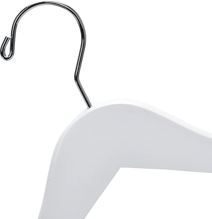 Quality 12” Kid's Wooden Hangers, 20 Pack Baby Hangers, Children's Coat Hangers with Pants Bar, Notches, Anti Rust 360 Swivel Hook for Coats, Suits, Jackets - Toddler Cloth Hanger Set (White, 20)