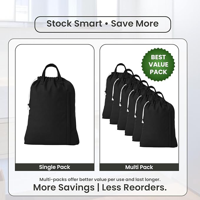 LFH Home Large Premium Cotton Canvas Laundry Bag with Drawstring and Handles Heavy Duty, Multi-Use, and Washable for Home, Travel, College or Storage 20x30 (Pack of 4)-Black