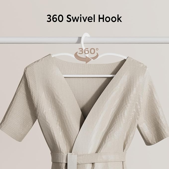 Premium Plastic Coat Hanger with 360 Swivel Hook, 20 Pack, Curved Design with Non-Slip Grip, White Clothes Hangers for Coats, Pants & Dress