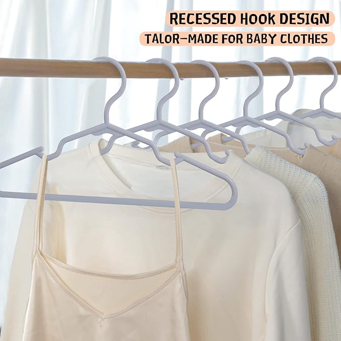 60 Pack Gray Kids Hangers 11.6 Inch - Baby Clothes Hangers for Toddler & Child, Durable Plastic Children's Hangers for Closet, Pants, Coats, Skirts (Non-Slip, Space-Saving)