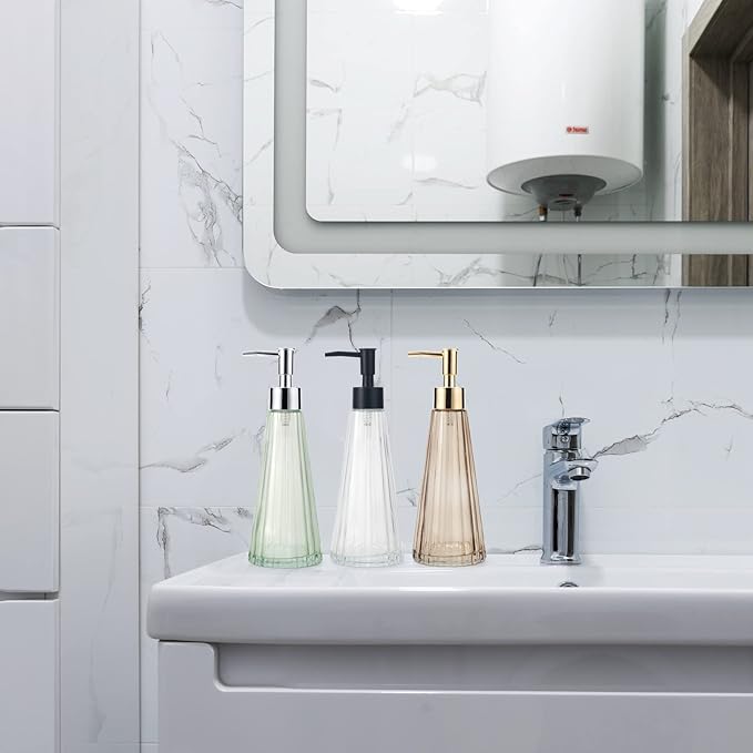 10oz/300ml Hand Soap Dispenser Bathroom, Kitchen Soap Dispenser, Glass Soap Dispenser with Silver Rust Proof Pump, Liquid Soap Dispenser with Elegant and Beautiful Color(green)