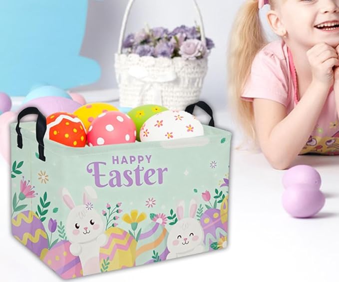Rectangular Easter Basket Kids Basket Rectangular Cute Storage Bin Organizer Box Room Decor for Home Decor.(Blue eggs)