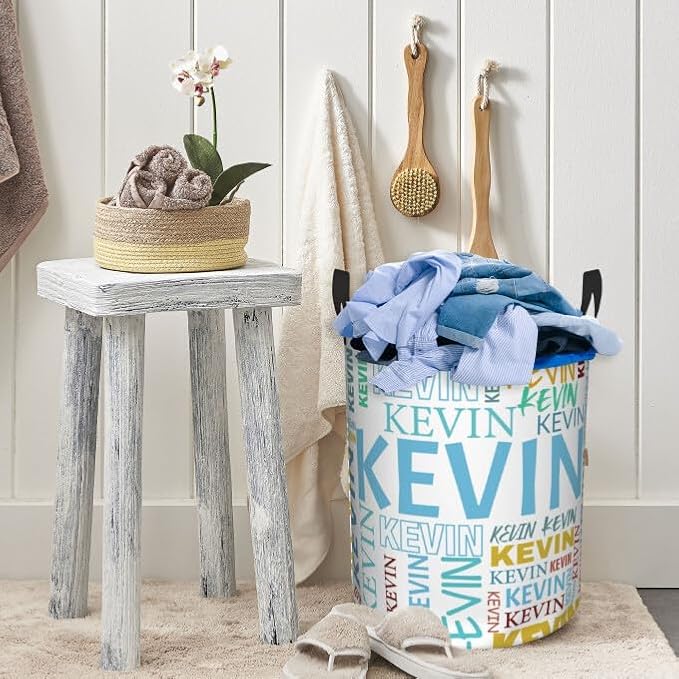 Custom Name Laundry Hamper, Personalized Dirty Clothes Hamper with Name for Bathroom Bedrooms Clothes Storage Organizer, Personalized Gifts for Boys Girls Men Women