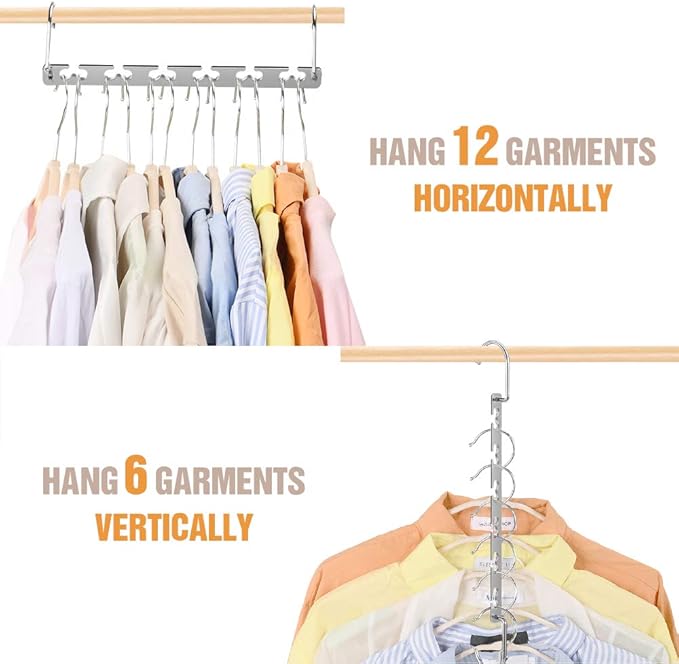 Metal Magic Hangers Space Saving Clothes Hangers Closet Space Saver Clothing Hanger Oragnizer for Wardrobe Space,Wrinkle-Free Clothes（Pack of 12）