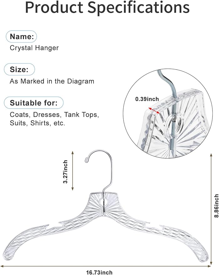 Clear Plastic Hangers 23 Pack - Crystal Cut Hangers for Clothes - Nonslip Coat and Shirt Hangers - Heavy Duty HangersInvisible Dress Hangers for Suits