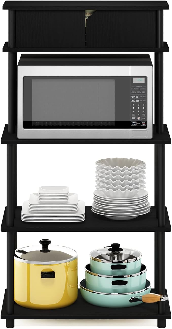 Furinno Turn-N-Tube Kitchen Storage Shelf with Top Cabinet for Kitchen, Dining Room and Home Office, Americano/Black