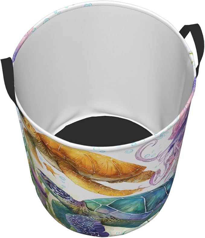 Sea Turtle Laundry Hamper, Collapsible Storage Basket with Handles for Clothes, Bedroom, Bathroom 19.6 x15.7 Inch