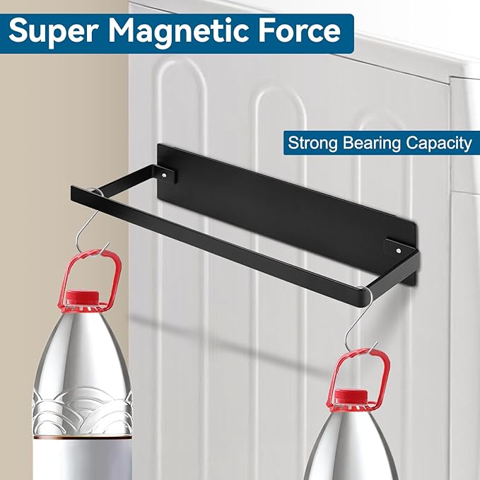 2Pack Strong Magnetic Hanger Organizer Stacker, Sunoyar Magnetic Hanger Holder for Dryer/Washing Machine, Easy Install Magnetic Hangers Storage Rack for Adult or Child Clothes Hangers Black