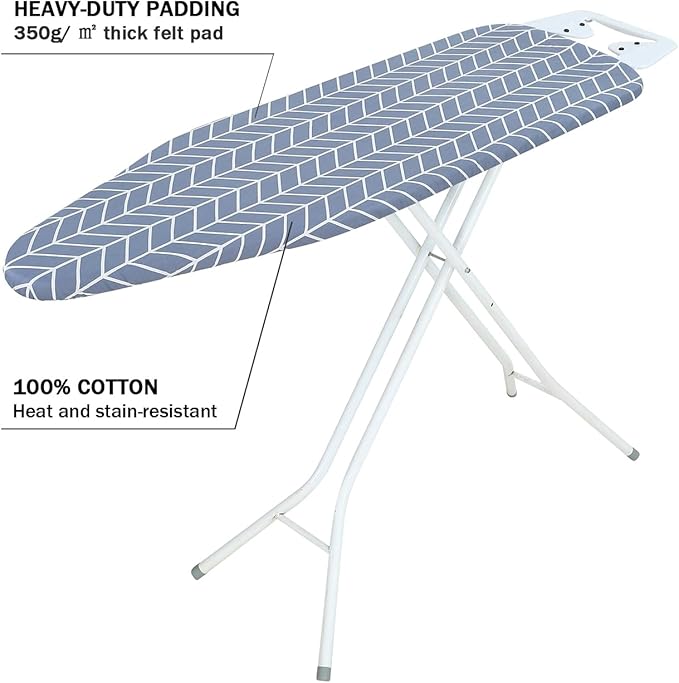Ironing Board Cover and Pad Standard Size 15 x 54,3 Pairs of Hook and Loop Fastener Straps,Elastic Edges,Cotton Iron Board Cover with Scorch Resistant Thick Padding (Pattern H)
