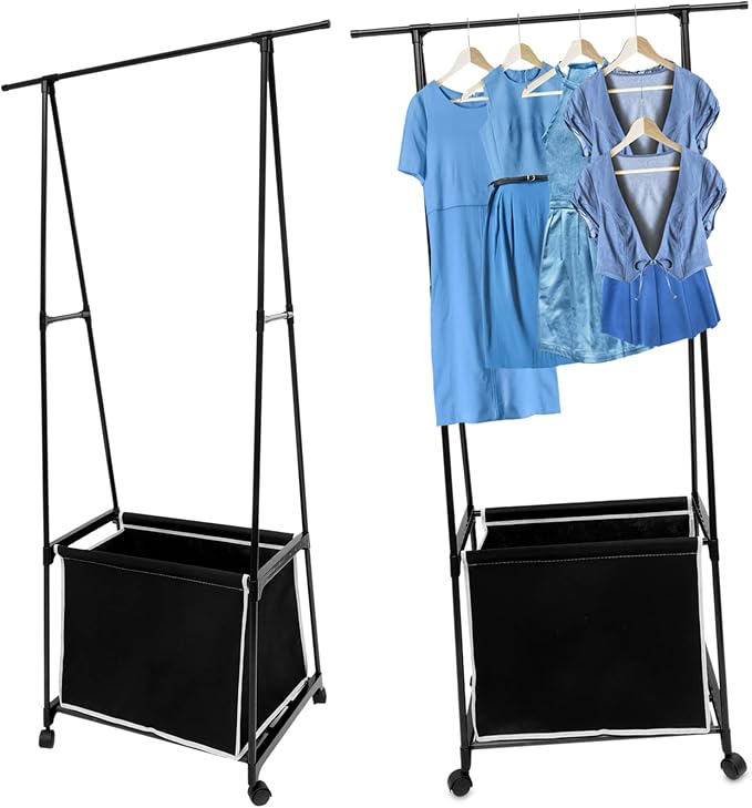 Portable Garment Rack Baskets Metal Coat Hanger Stand Sturdy Clothes Stand for Bedroom