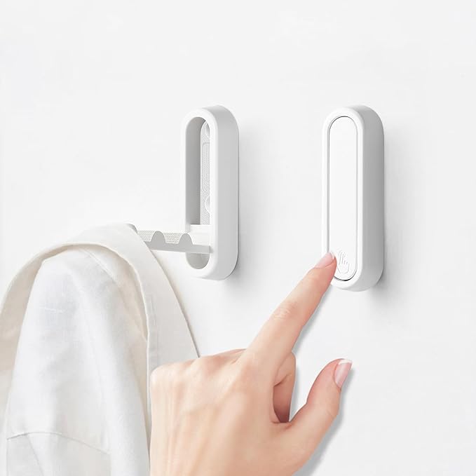 2Pcs Foldable Wall Hooks, Zinc Alloy Folding Hook White, Heavy Duty Folding Coat Hooks Wall Mounted for Hanging Coat Towels Bags Keys (White, 2 Pack)