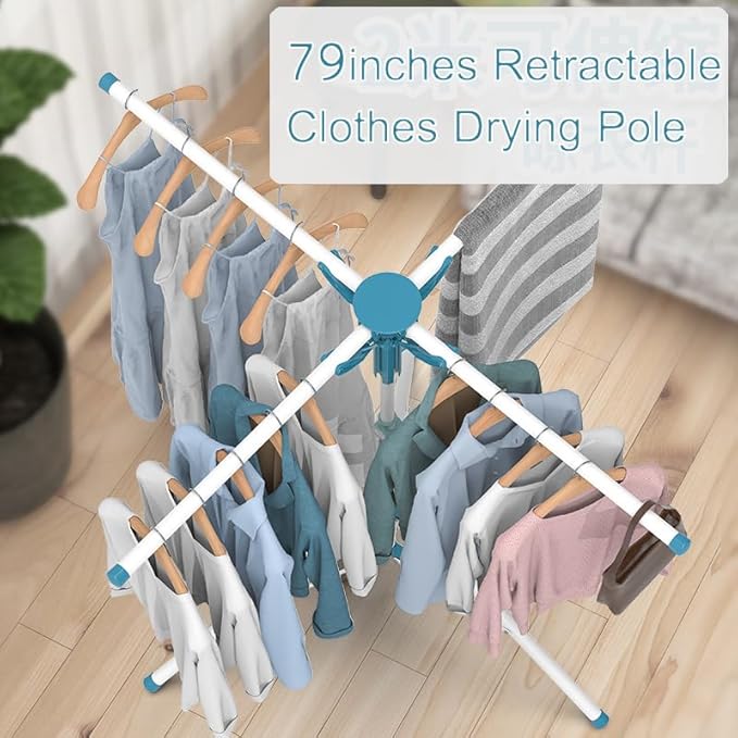 Clothes Drying Racks, Height-Adjustable 52 Inches Updated Version,Stainless Steel for Indoor Outdoor,Length Adjustable Saves Space,with 20 Windproof Hooks (Tripod Rack, 52")