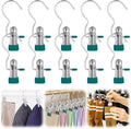 Clothes Pins Hanging Clips, 2025 Upgrade Space-Saving Clothespin Hat Pants Storage Hanging Travel Hook, Multifunctional Hanger Hooks Anti Rust Clips for Clothes (10, DGreen)