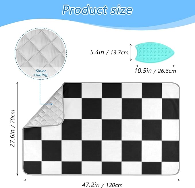 Portable Ironing Mat for Table Top Iron Pad Heat Resistant Blanket Portable Travel Ironing Board Covers Tabletop Sewing Pressing Quilting Large 27.6x47.2Inches Checkered Black and White