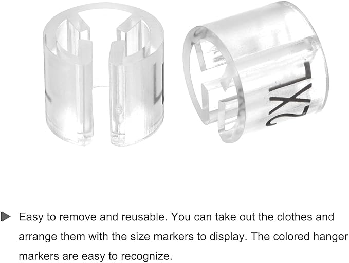 MECCANIXITY Clothes Hanger Marker XXS/XS/S/M/L/XL/2XL/3XL/4XL/5XL Size Tag Fit 3mm Rod Transparent for Garment Clothing Color Coding, 250Pcs