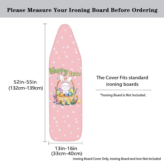 Bunny Easter Day Homes Replacement Ironing Board Cover & Pad, Easter's Rabbit 3 Click Buckles for Smooth Iron, Egg Flower Easy Installation