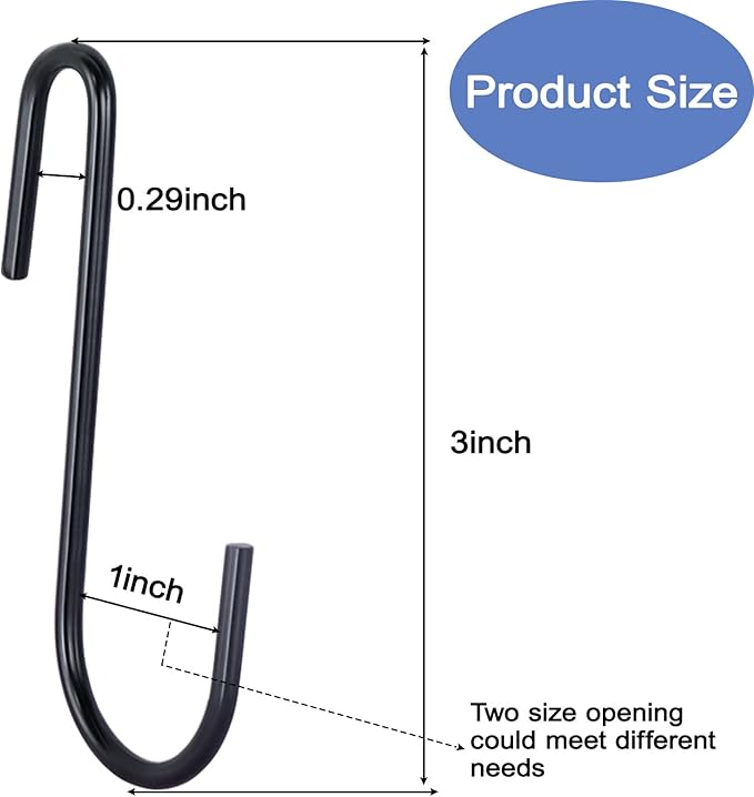30 Pack 3 inch Heavy Duty S Hooks Black Pan Pot Holder Rack Hooks S Shaped Hanging Hooks Hangers for Kitchenware Spoons Pans Pots Utensils Clothes Bags Towels Plants