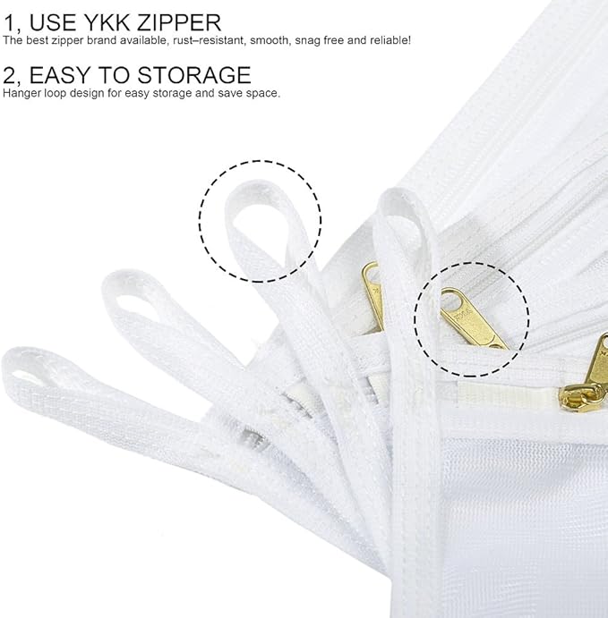 TENRAI Delicates Laundry Bags, Bra Fine Mesh Wash Bag for Underwear, Lingerie, Bra, Pantyhose, Socks, Use YKK Zipper, Have Hanger Loops, Small Openings (White, 3 Small)