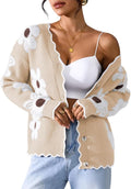 Pink Queen Fuzzy Sweater Cardigan for Women 2025 Fashion Long Sleeve Flower Outerwear Button Down Open Front Cardigan Coat