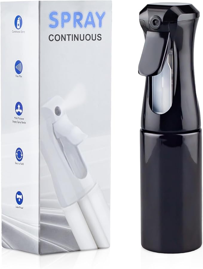Continuous Spray Bottle for Hair, 1Pack Whole Black 6.8oz Mister Spray Bottle, Hair Spray Bottles for Hairstyling, Cleaning, Plants, Pets, Salons & More