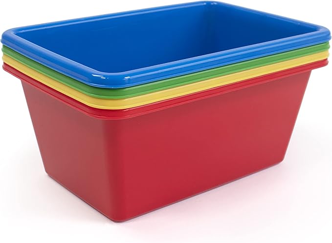 Humble Crew Toy Storage Bins for Kids, Set of 4, Primary Colors, Small - Sturdy, Colorful Plastic Storage Bins for Classroom, Playroom, Nursery, and More - Premium Toddlers Toy Organizer Bins