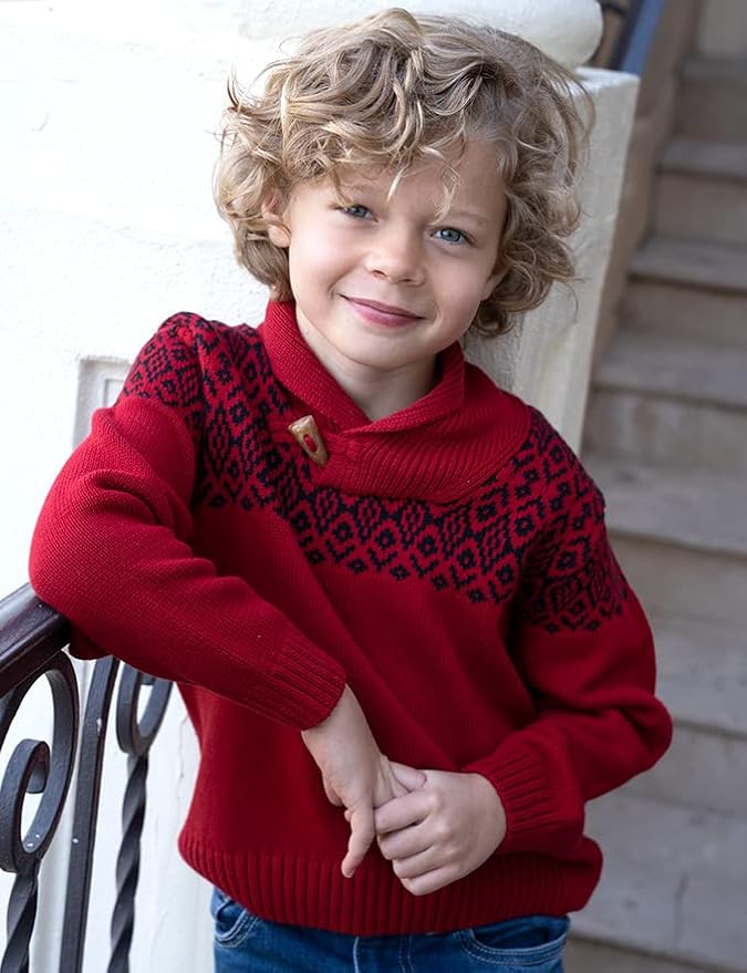 Gioberti Kids and Boys 100% Cotton Pullover Knitted Sweater with Toggle Button Closure