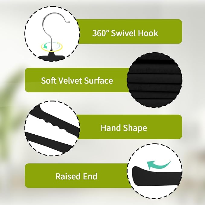 ManGotree Non Slip Velvet Pants Hangers, Open Ended Felt Jean Hangers for Closet Organizer, Heavy Duty Space Saving for Trousers, Slacks, Shorts, Dress, Scarf (20 Pack, Black)
