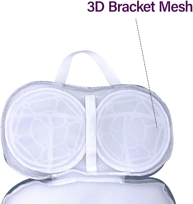 2PCS Bra Washing Bags for Laundry with Upgraded Large 3D Bracket Mesh, Lingerie Brassiere Wash Bags for Washing Machine, Underwear Storage Bag, Bra Organizer (Grey, A to C cup)