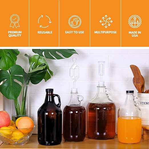 Fastrack 4-Pack Half-Gallon Glass Jug Set (64 oz) w/4 Polyseal Caps | Multipurpose Half Gallon Jug, & Detergent Dispenser for Laundry, Glass Jar for Liquids, Water & Juice