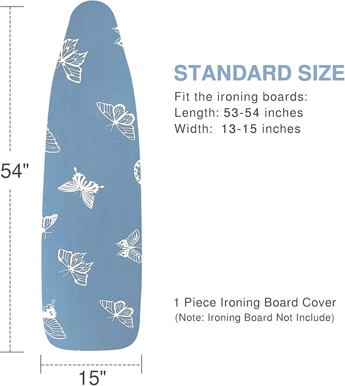 Ironing Board Cover and Pad, Standard Size 15x54, Thick Padding, Elastic Edge, Resist Scorching, Adjustable Fastener, Heavy Duty Floral Iron Board Covers (Butterfly)