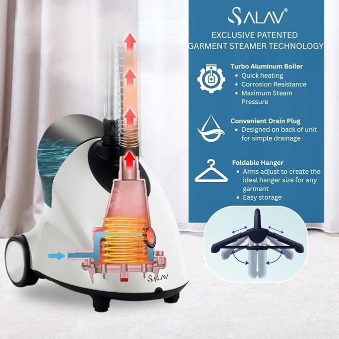 SALAV GS18-DJ/120 White Performance Series Garment Steamer with Folding Hanger (Renewed)