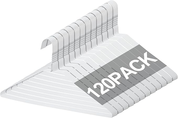 120 Pcs Wire Hangers Bulk 17.7" Dry Cleaner Hangers, Suit Holders for Home Caped Clothing (White)