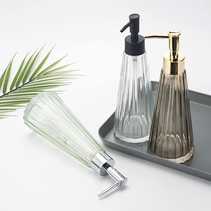 10oz/300ml Glass Hand Soap Dispenser with Black Rust Proof Pump, Elegant and Beautiful Clear Color