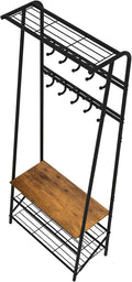 4-in-1 Entryway Organizer with 10 Double Row Hooks, Coat Rack and Shoe Storage Bench, Sturdy Metal Frame, Space-Saving Design for Living Room or Foyer, Rustic, 25.2" D x 11.4" W x 70" H
