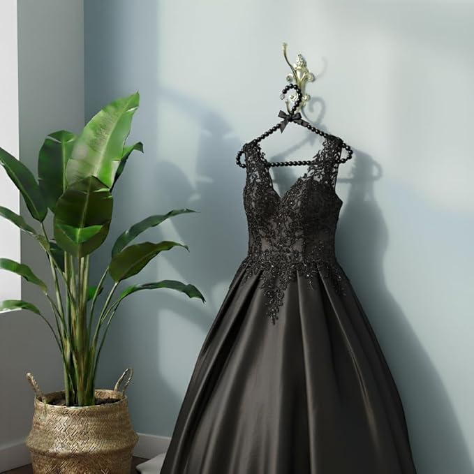 Concepts Premium Heavy Duty Pearl Hangers with Ribbon Trim for Wedding and Engagement Gowns - Slim Design Also Can Be Used for Suits and Shirts (Black, 8 Pack)