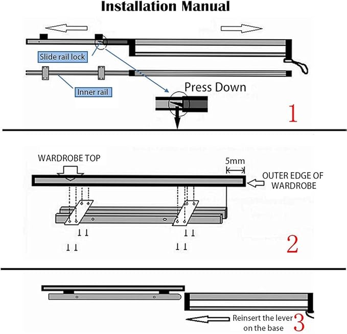 Closet Clothes Hanger Rail,Pull-Out Closet Rod 30-60cm,Wardrobe Clothing Rail,Closet Organizer Rack for Pants and Coat (550mm/21.6inch)